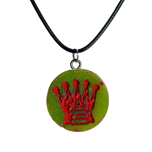 Stained Red Queen - Handmade Resin Chess Necklace