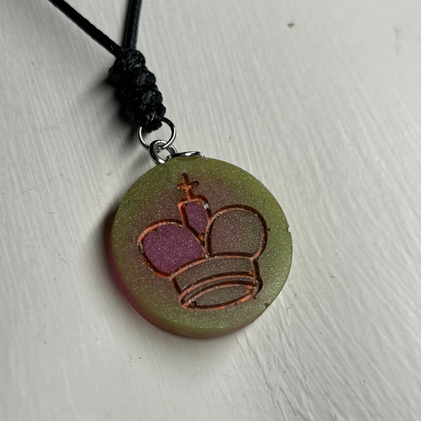 Pink Vintage Green King - Handmade Resin Chess Necklace