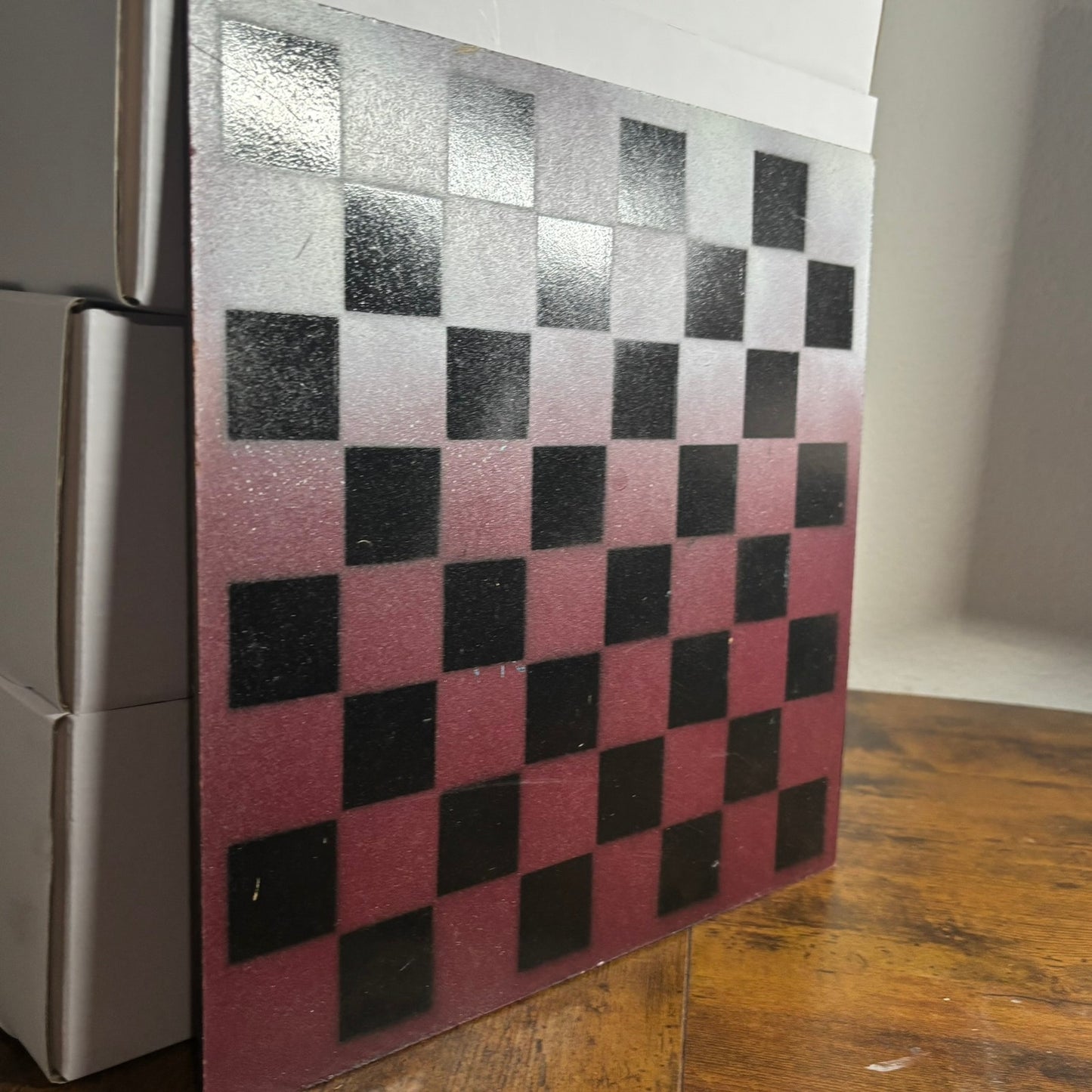 Burgundy Red & White - Painted Chess Board