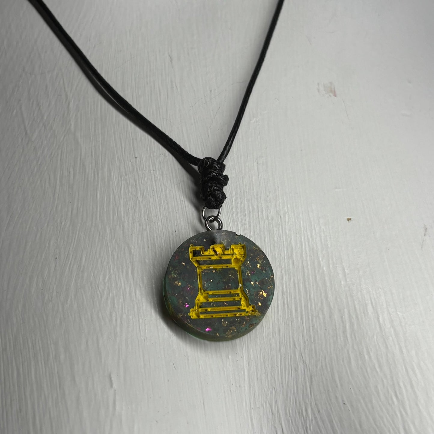 Crystal Green Rook - Handmade Resin Chess Necklace