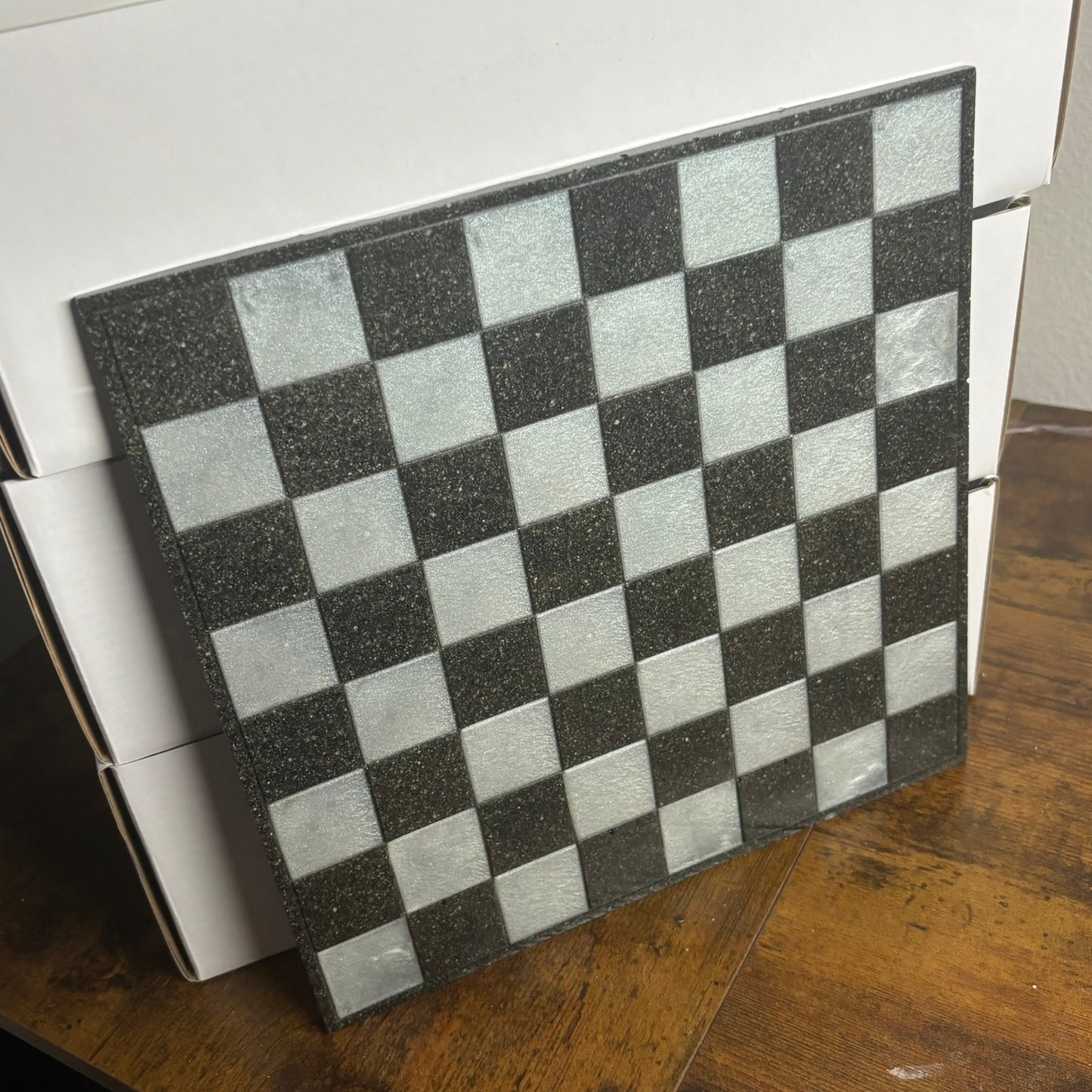Black & Mesh White - Resin Chess Board
