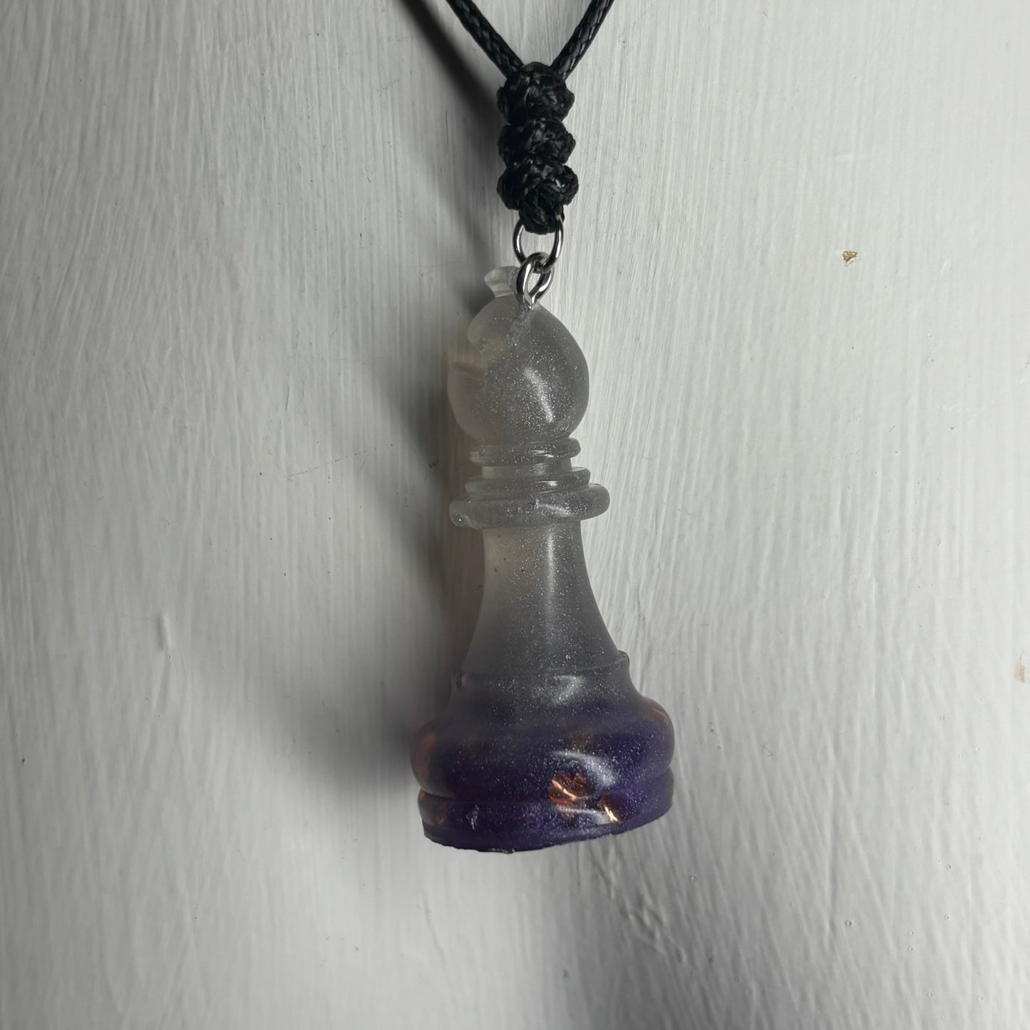 White Purple Bishop - Handmade Resin Chess Necklace