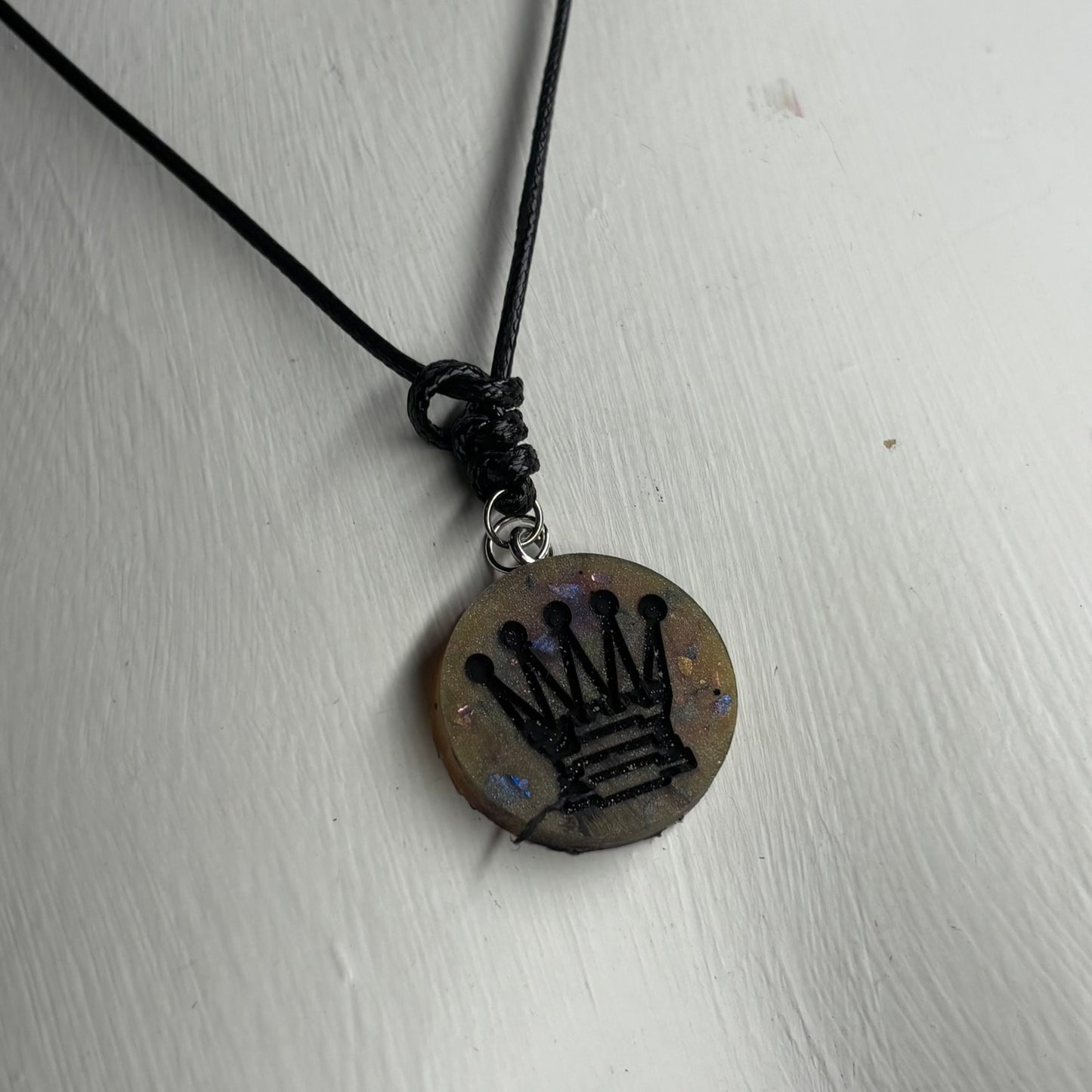 Crystal Yellow/Pink Queen - Handmade Resin Chess Necklace