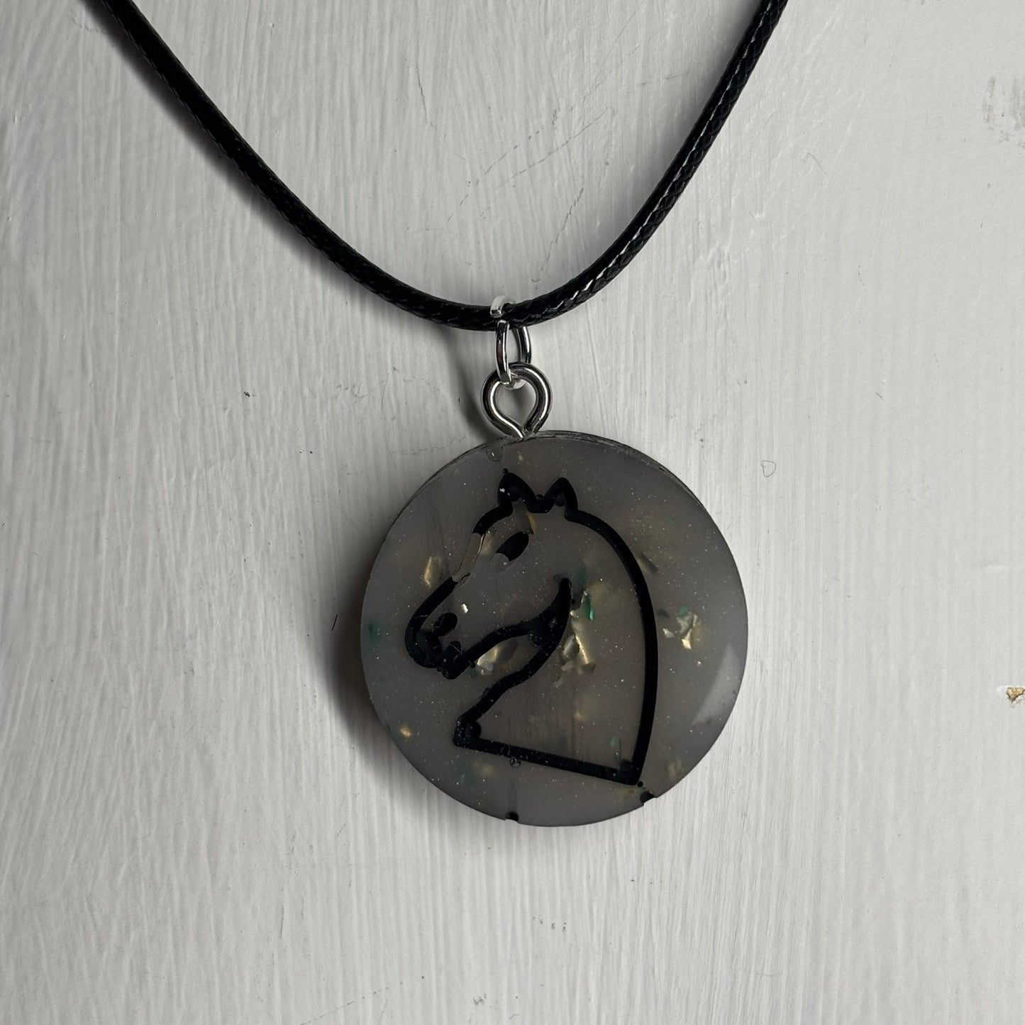 Vintage Silver Knight - Handmade Resin Chess Necklace