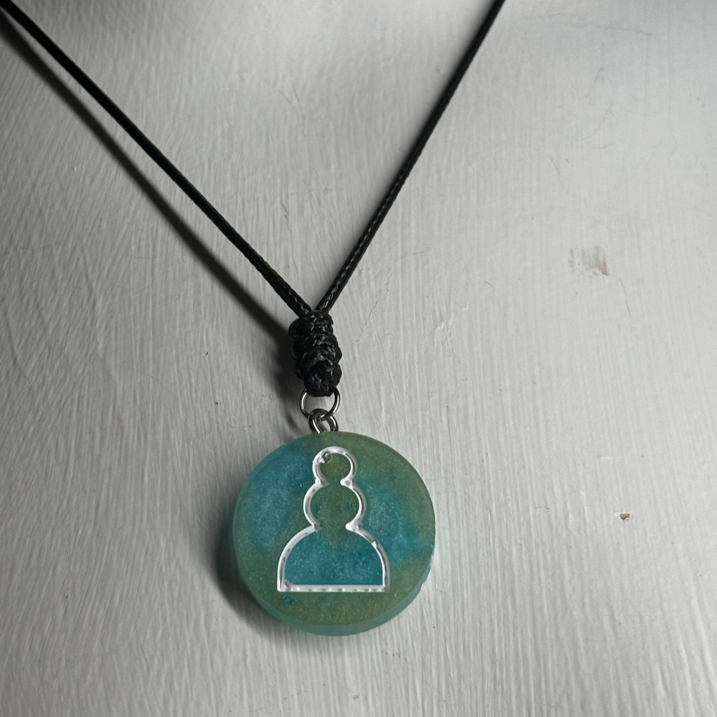 Aqua Pawn - Handmade Resin Chess Necklace
