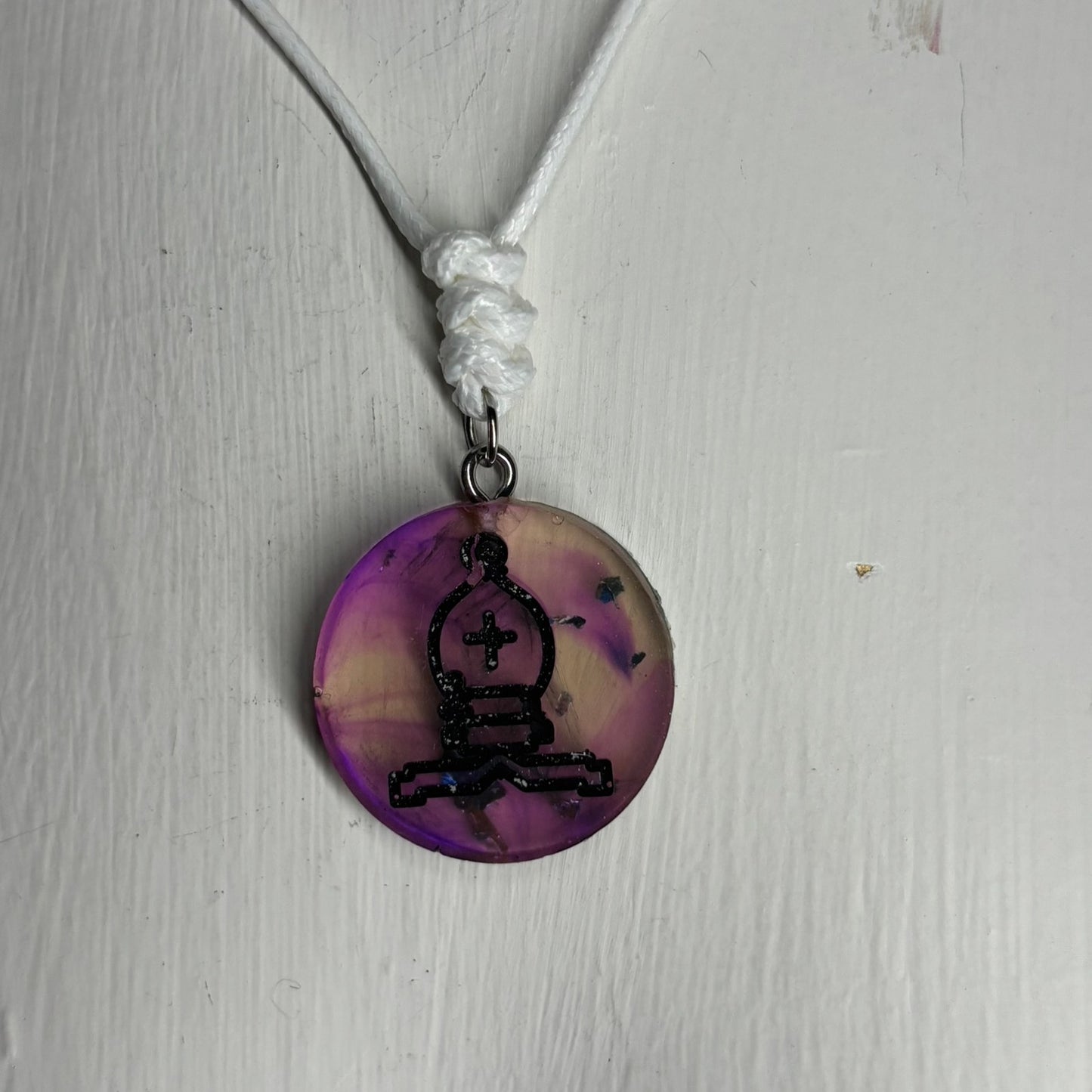 Cosmic Purple Bishop - Handmade Resin Chess Necklace