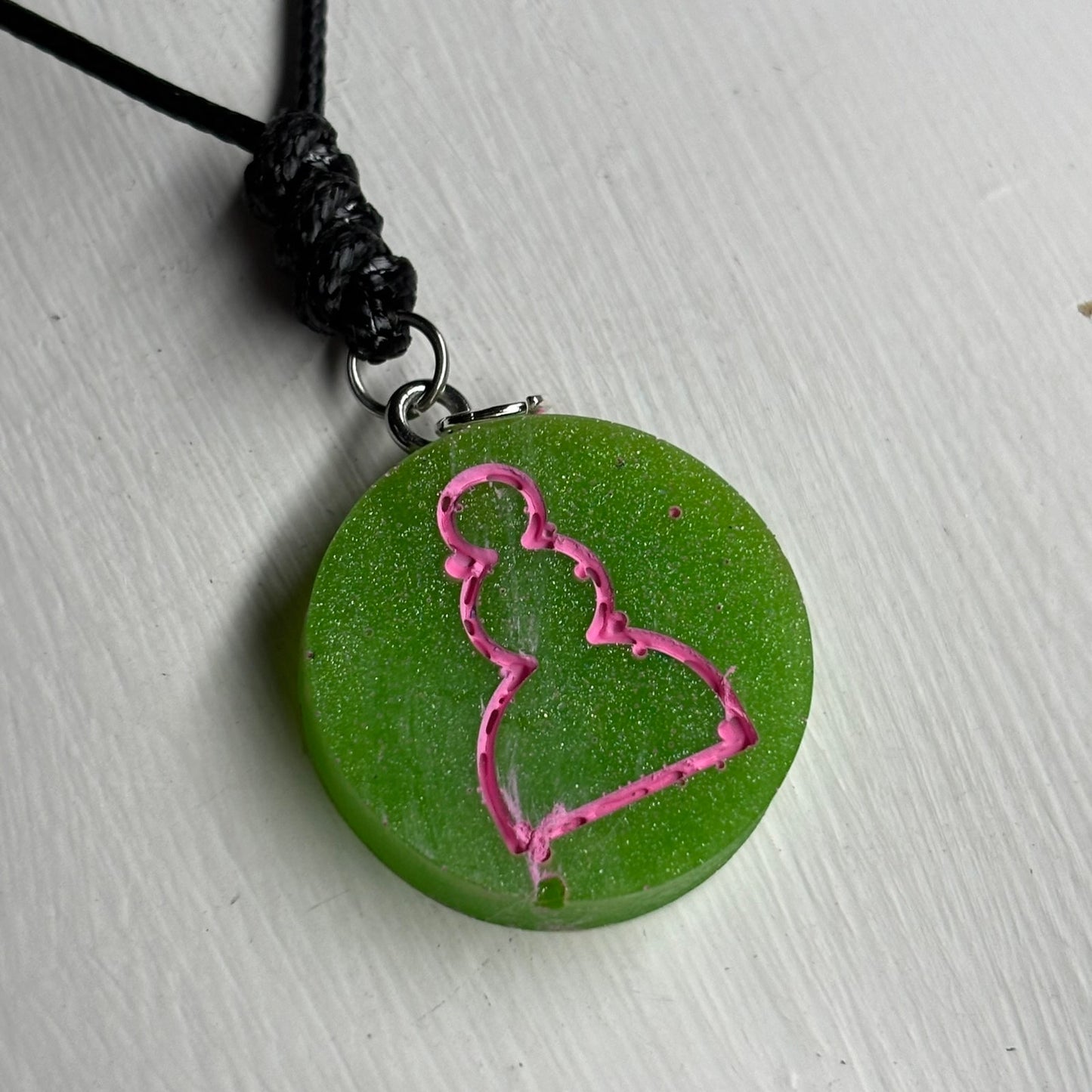 Green Pink Pawn - Handmade Resin Chess Necklace