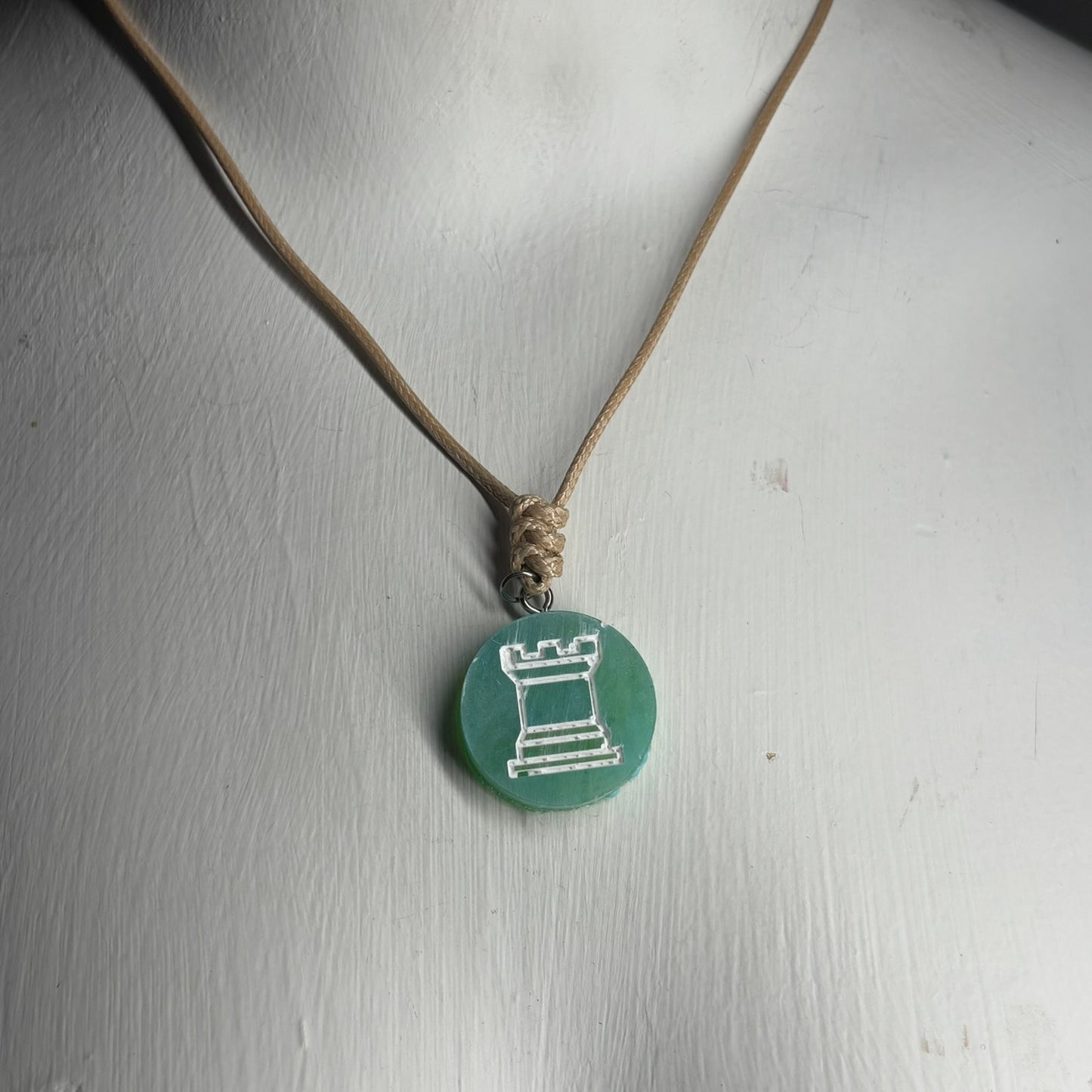 Mint Green Rook - Handmade Resin Chess Necklace