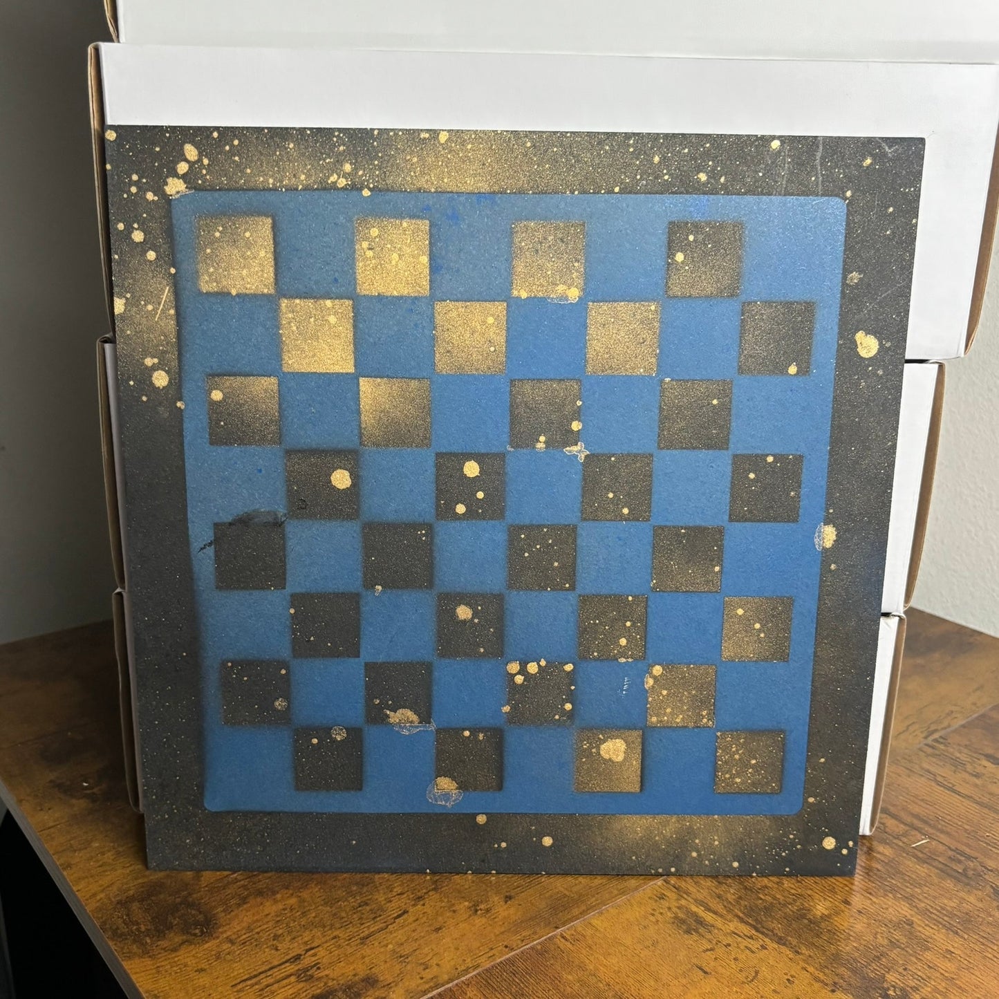 Golden Navy Blue - Painted Chess Board