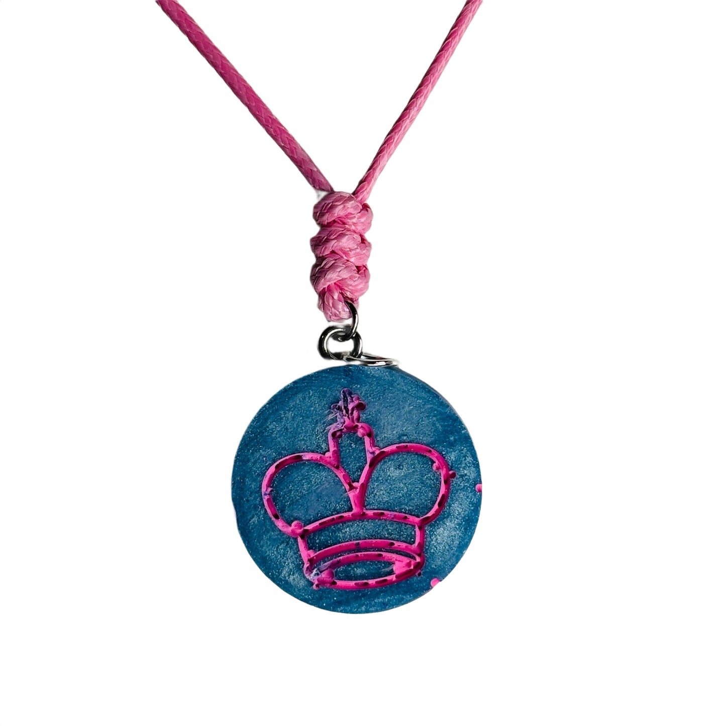 Pretty Blue Pink Queen - Handmade Resin Chess Necklace