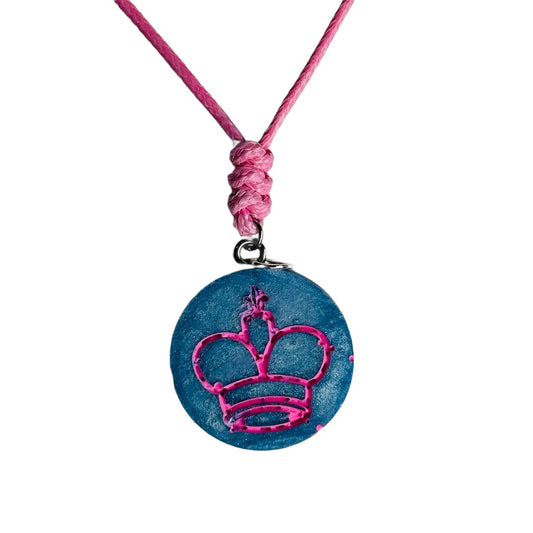 Pretty Blue Pink Queen - Handmade Resin Chess Necklace