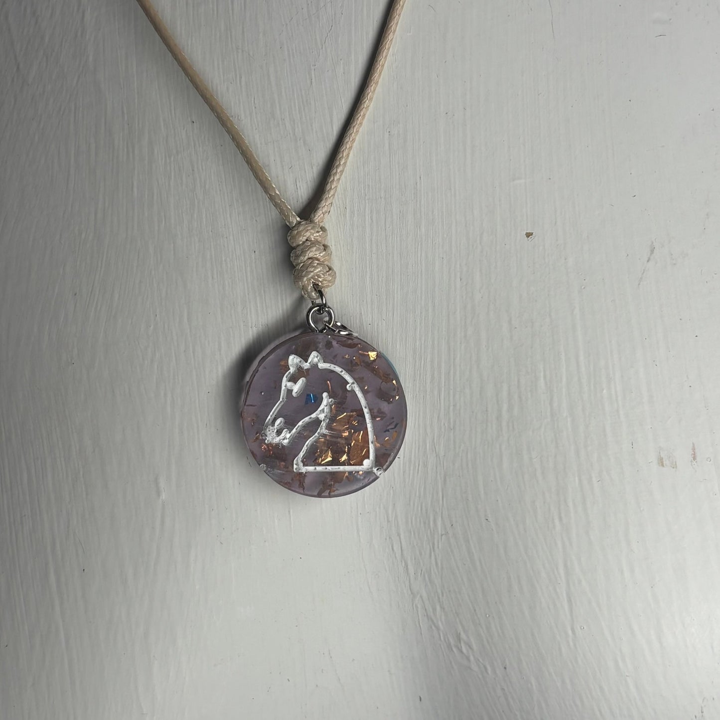 Cream Purple Knight - Handmade Resin Chess Necklace