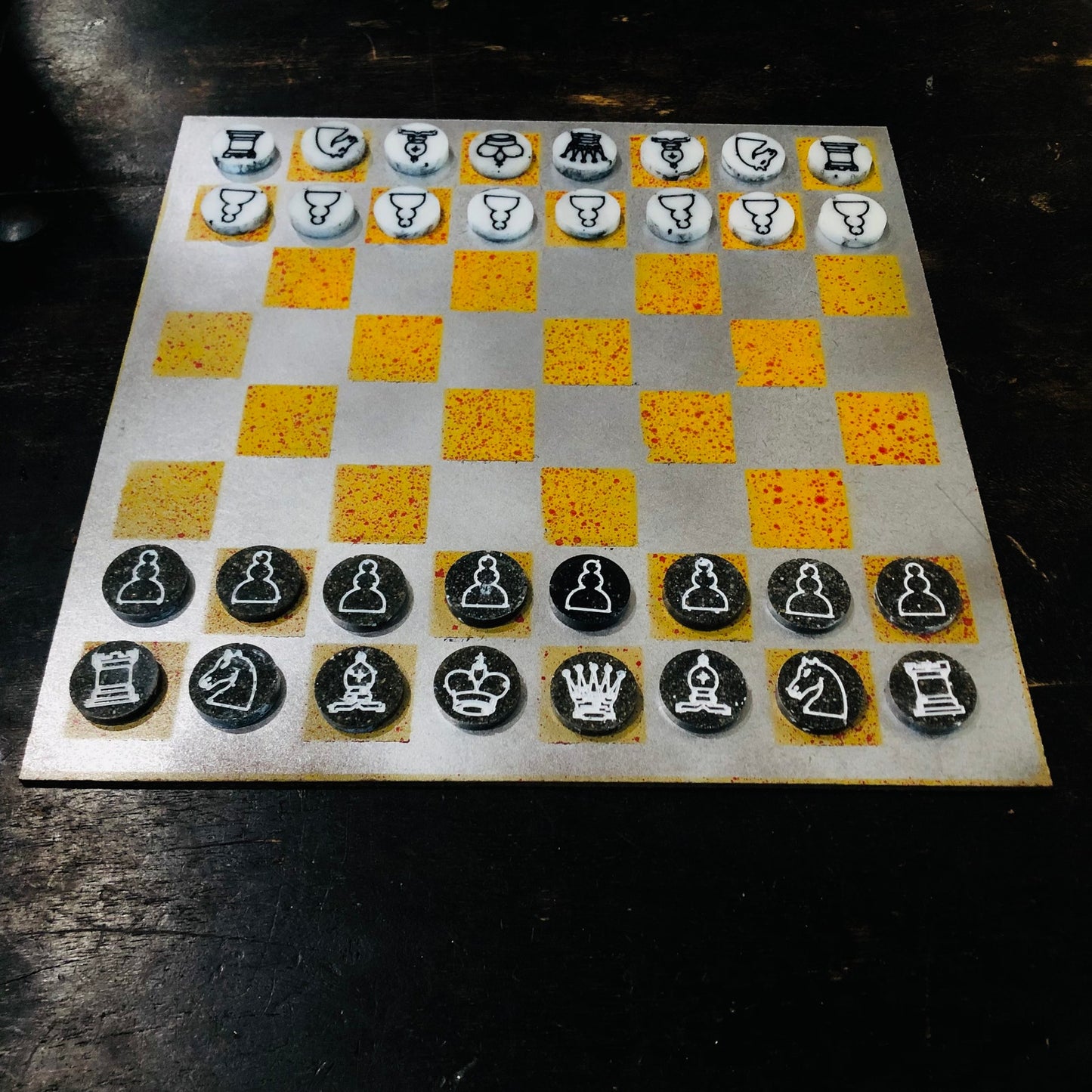 Silver Explosive Yellow - Painted Chess Set