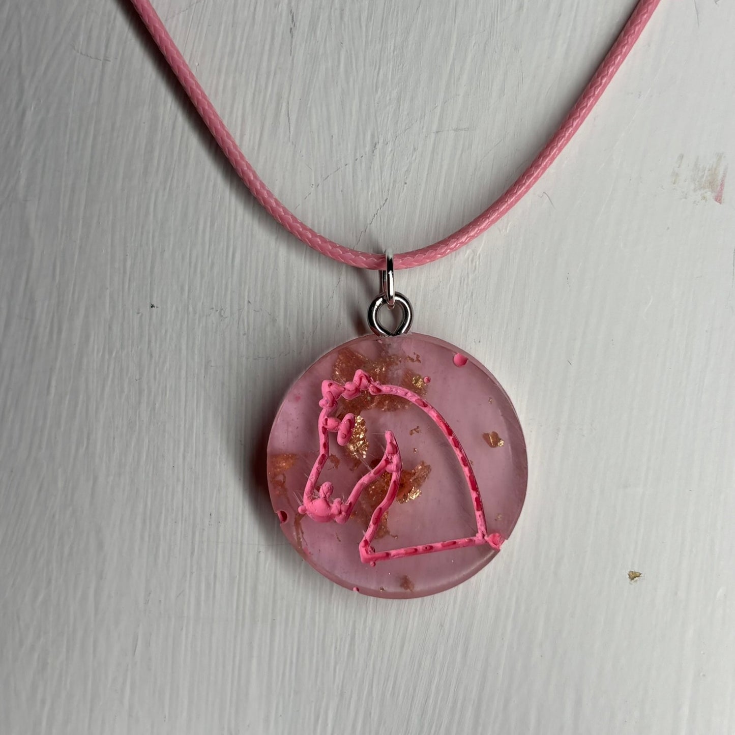 Crystal Pink Knight - Handmade Resin Chess Necklace