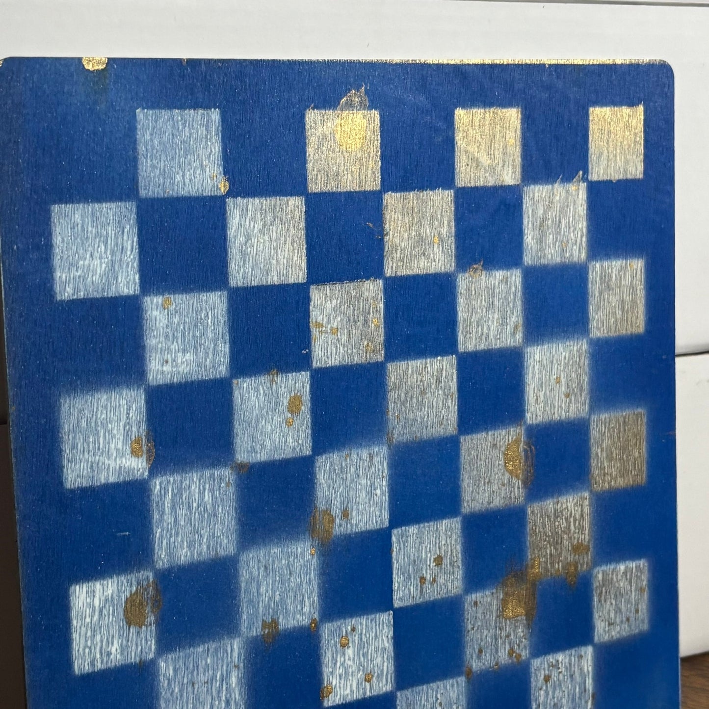 Golden Blue & White - Painted Thin Wooden Chess Board
