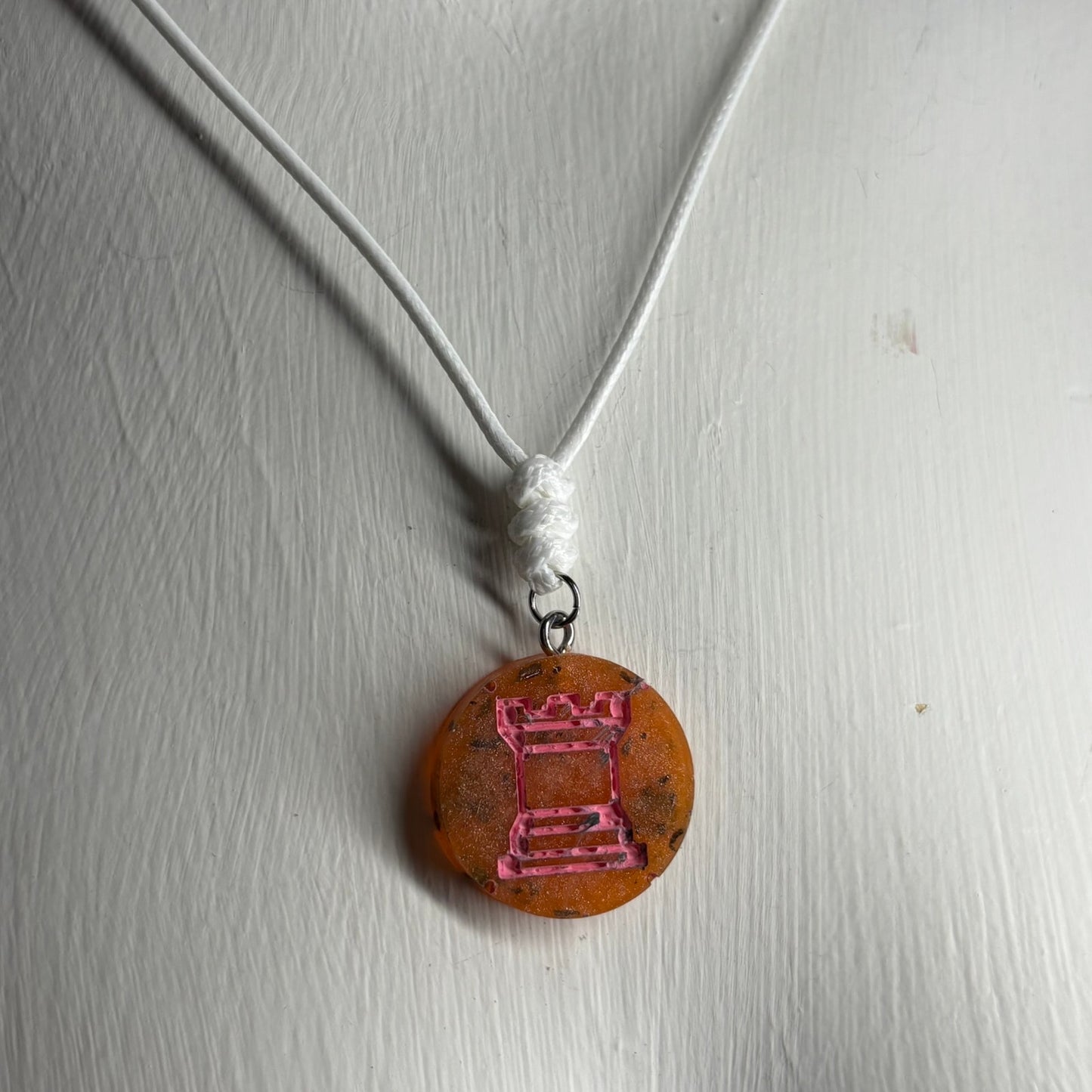 Lava Pink Rook - Handmade Resin Chess Necklace