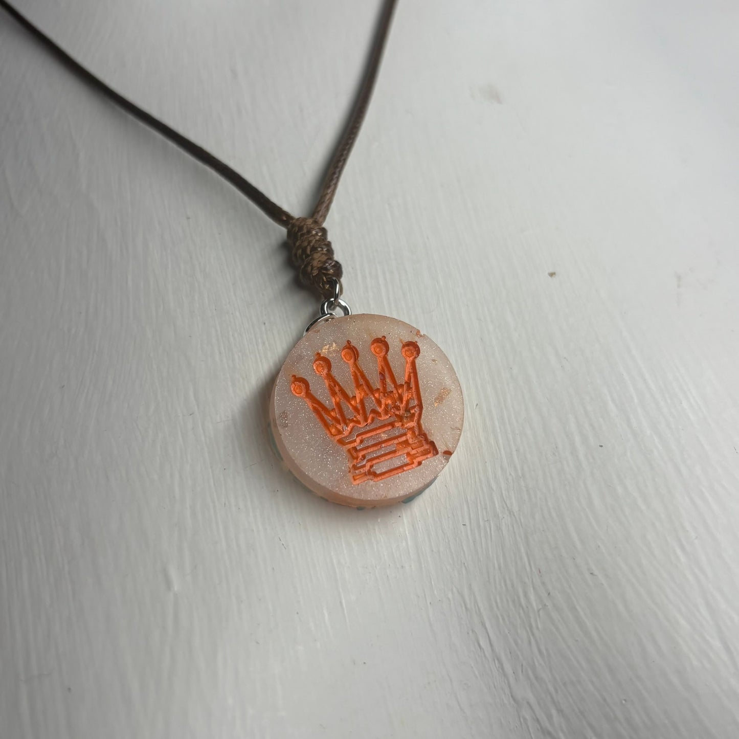 Vintage Orange Queen - Handmade Resin Chess Necklace