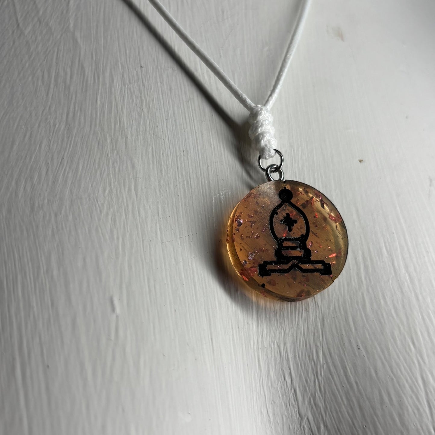 Medieval Yellow Bishop - Handmade Resin Chess Necklace