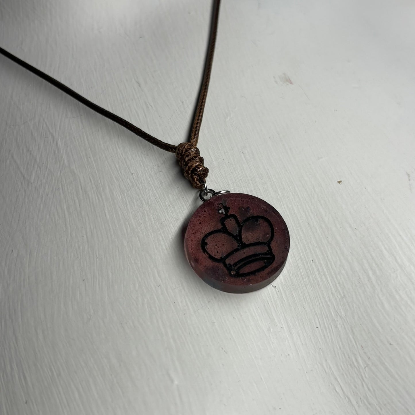Vintage Brown King - Handmade Resin Chess Necklace