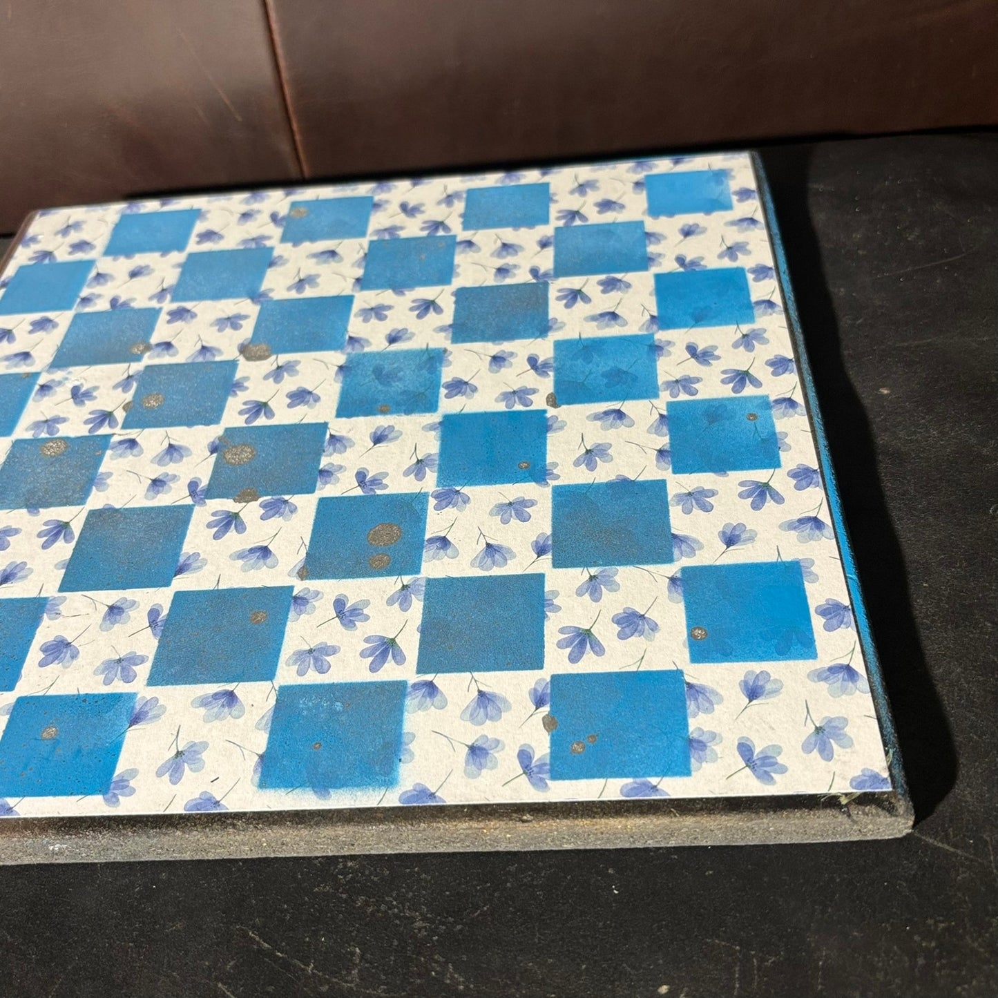 Blight Blue Flowers - Scrapbook Chess Board
