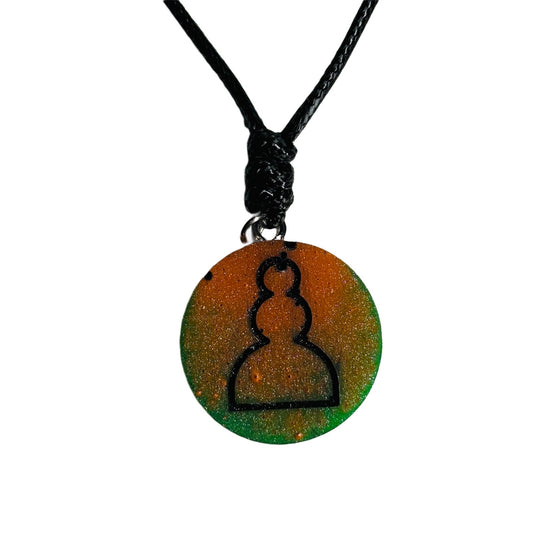 Orange Safari Pawn - Handmade Resin Chess Necklace