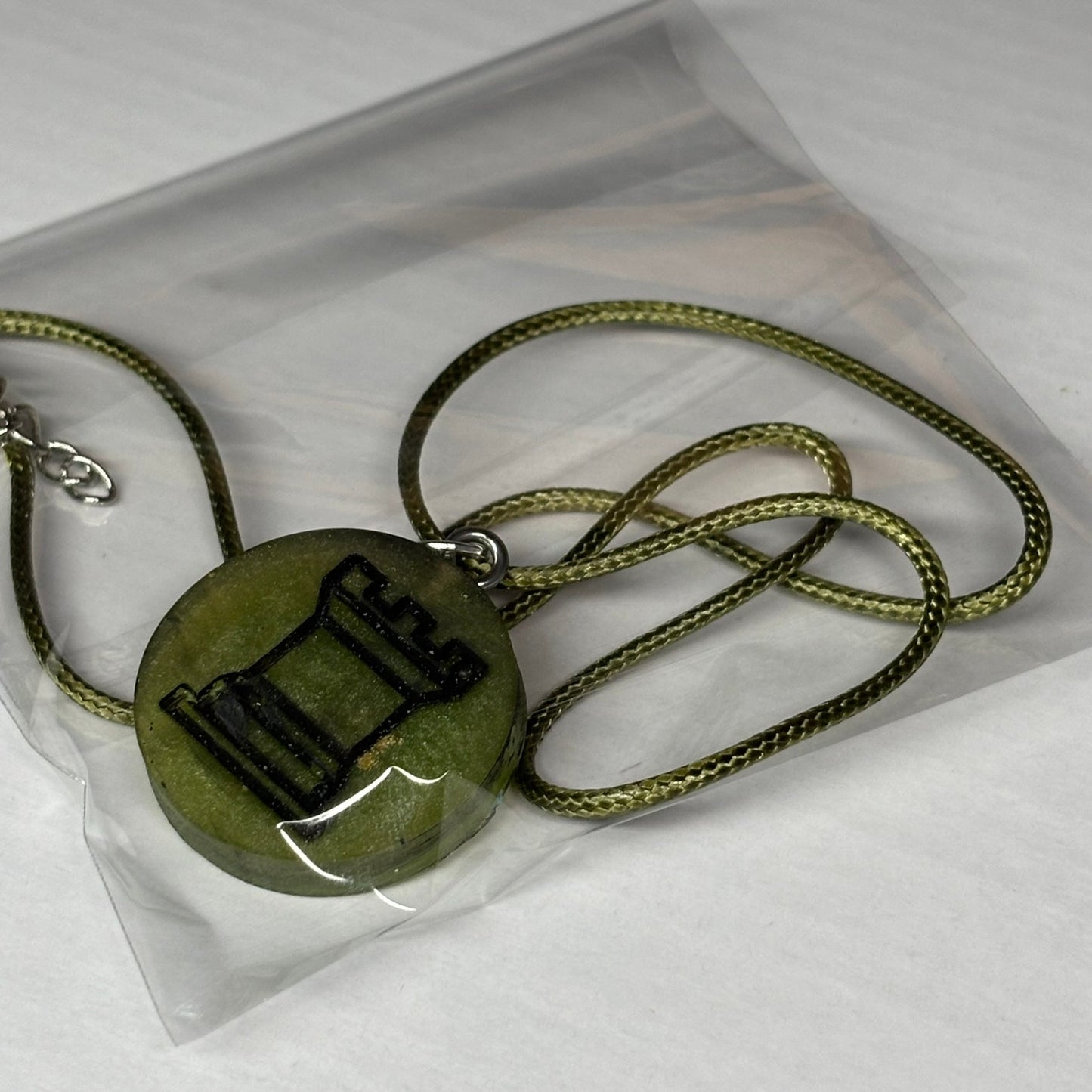 Dark Green Rook - Handmade Resin Chess Necklace