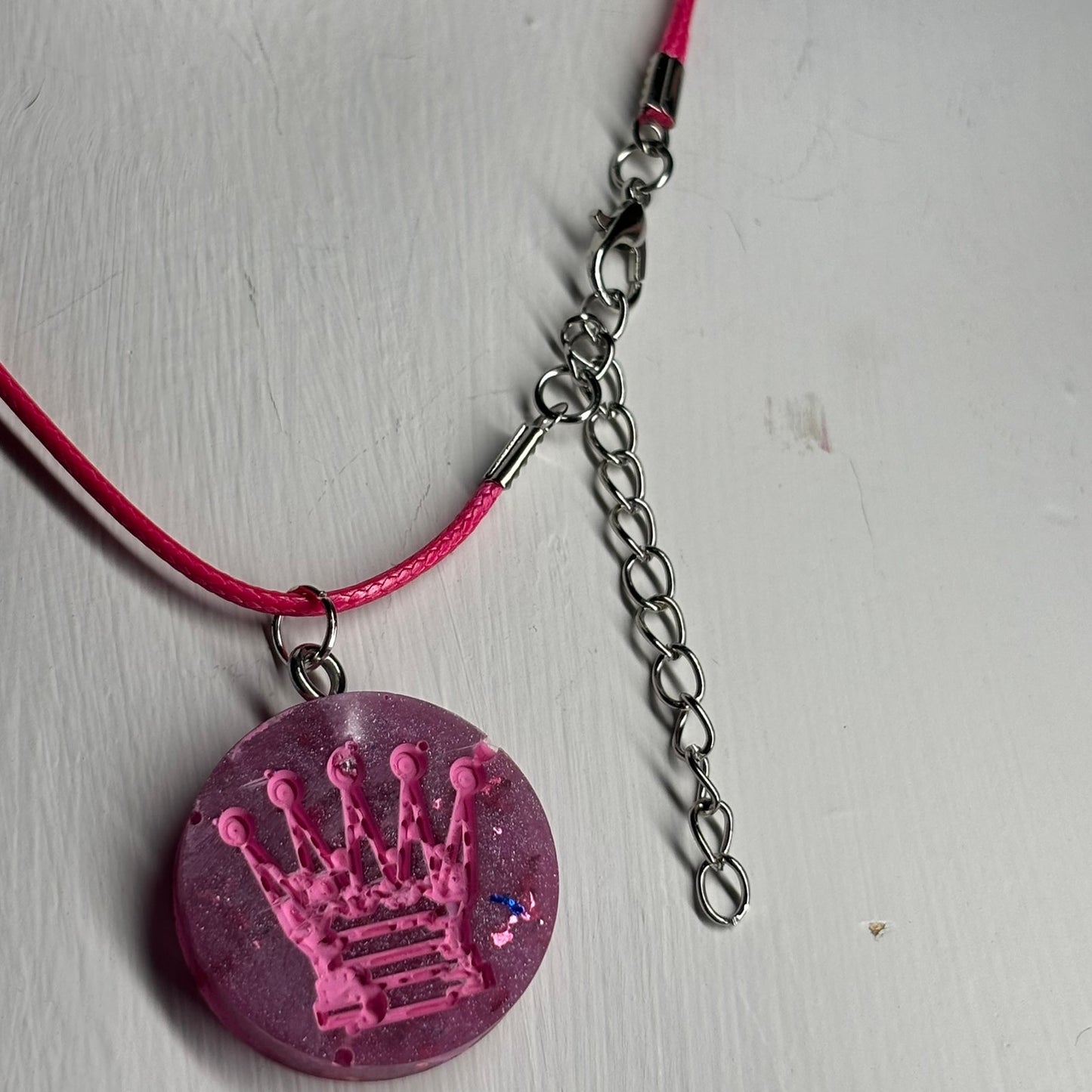 Hot Pink Queen - Handmade Resin Chess Necklace