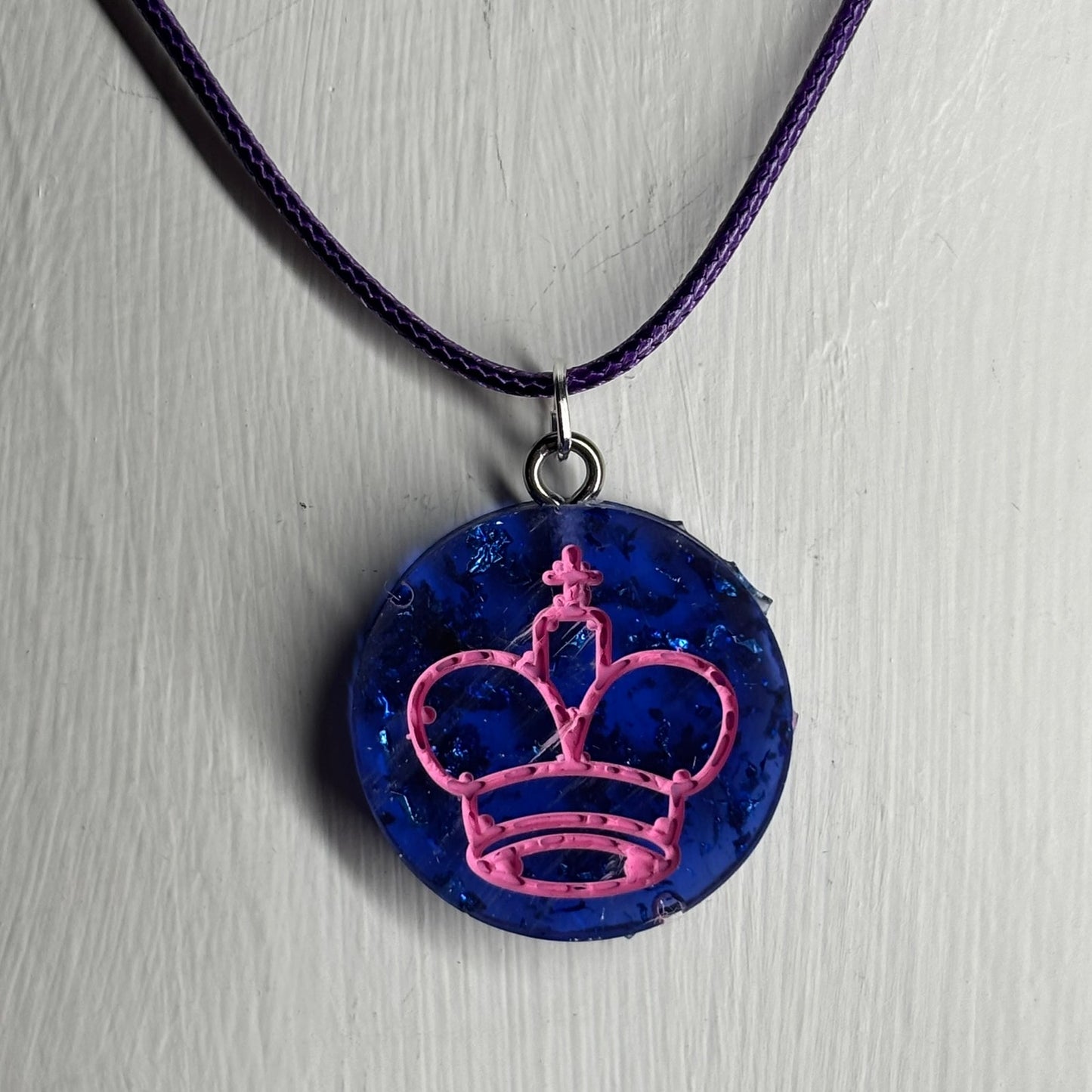 Royal Blue/Pink King - Handmade Resin Chess Necklace