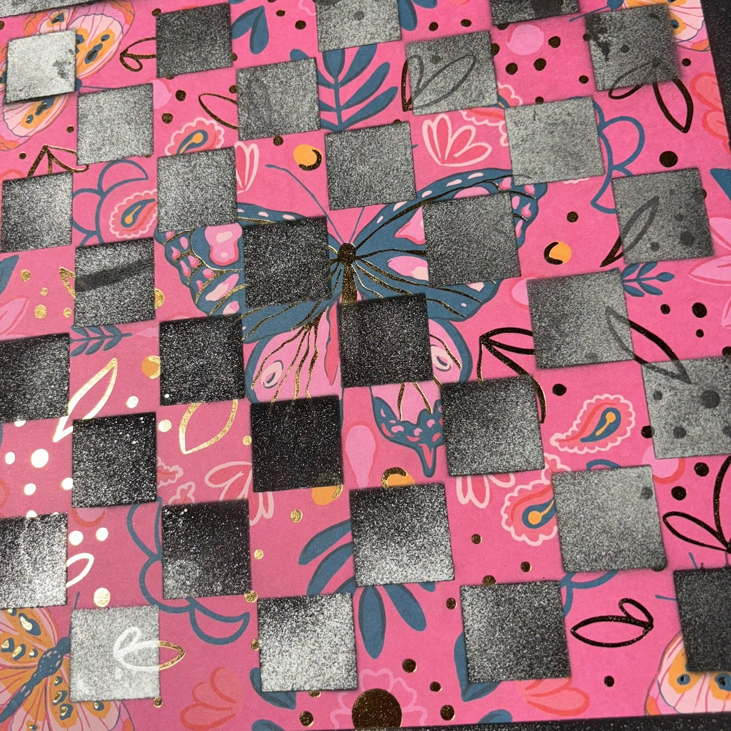 Pink & Black Butterfly - Scrapbook Chess Board
