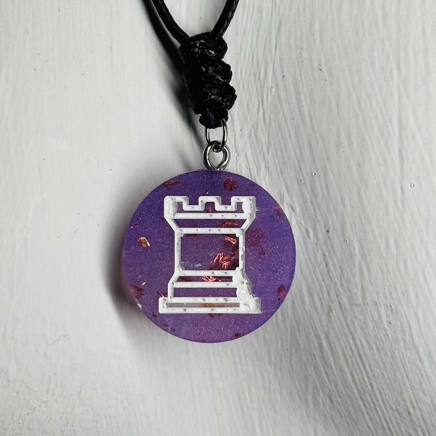 Purple Rook - Handmade Resin Chess Necklace - Flat Edition