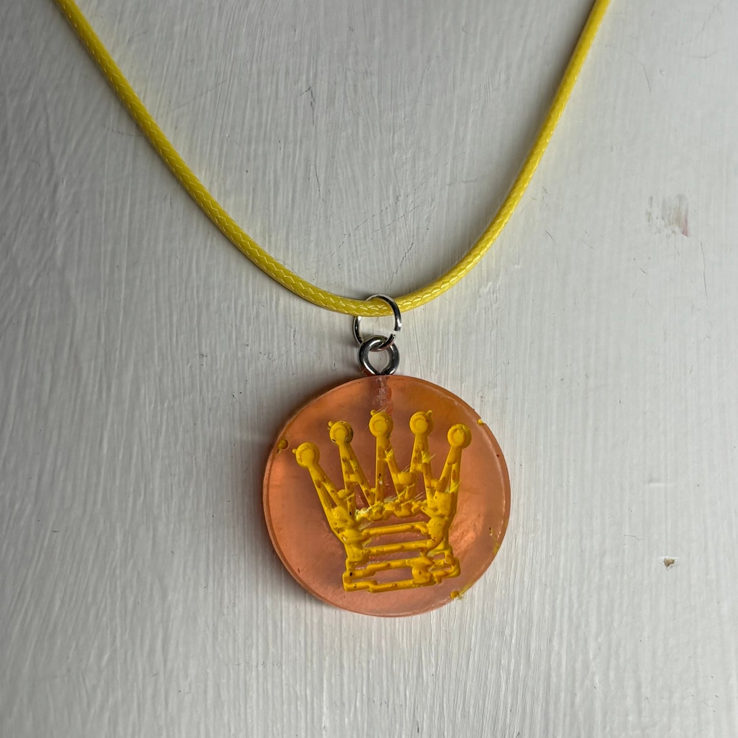 Sunset Yellow Queen - Handmade Resin Chess Necklace