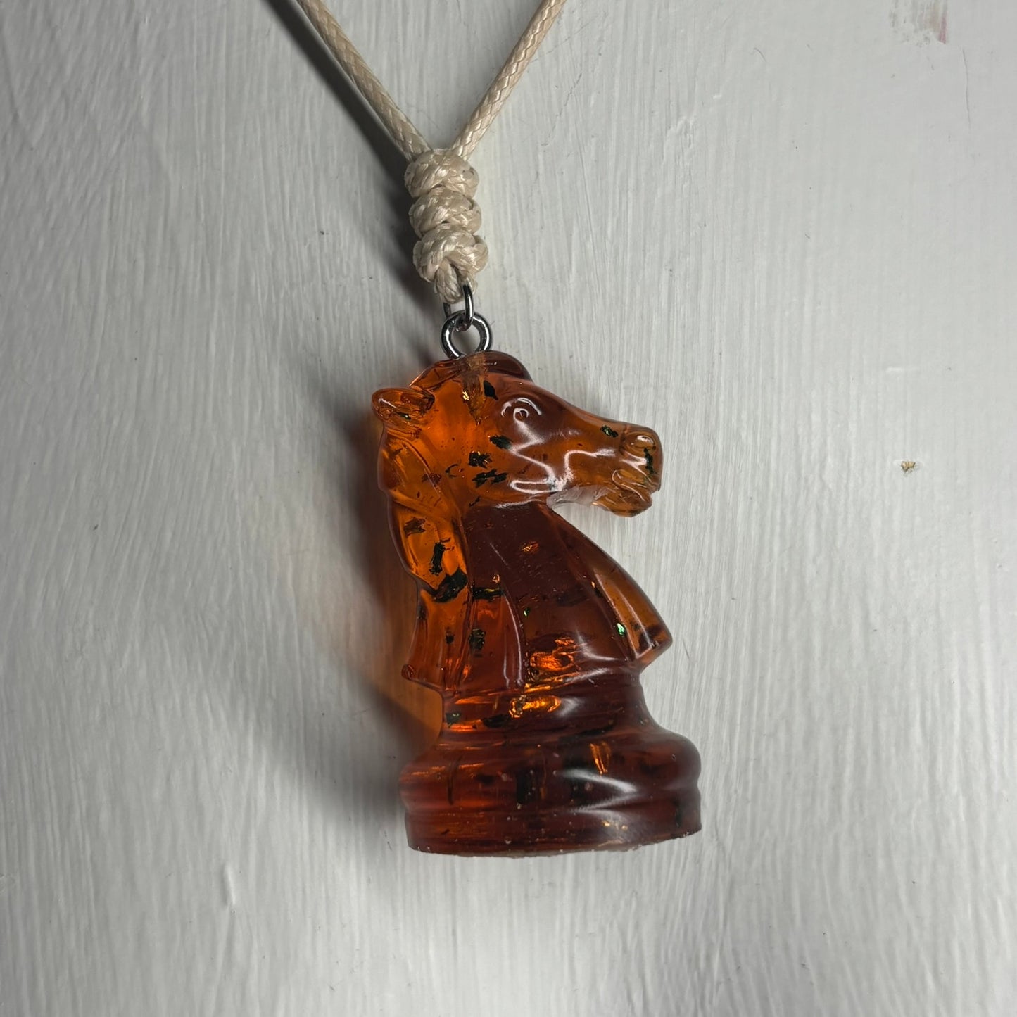 Orange Translucent Knight - Handmade Resin Chess Necklace