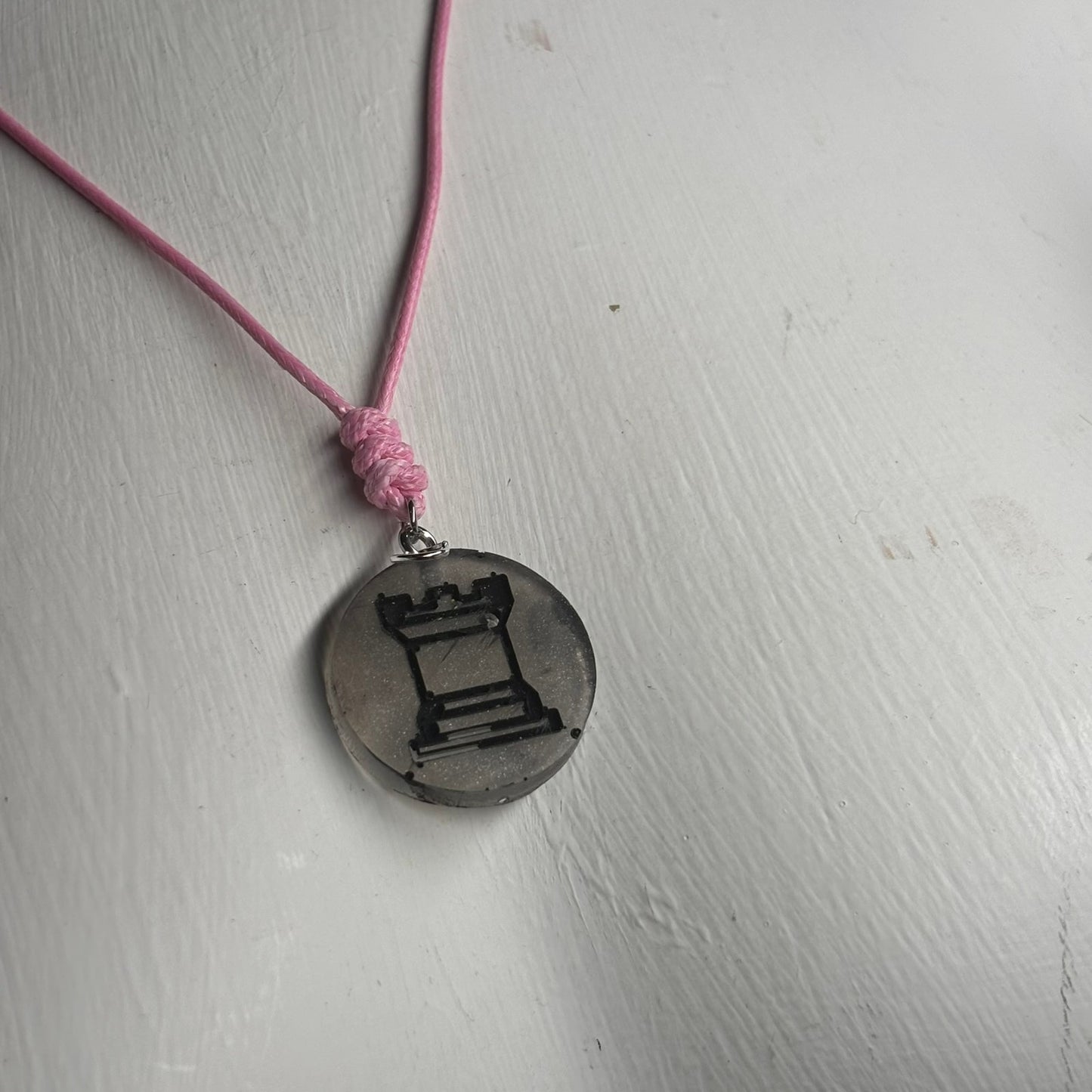 Silver Rook - Handmade Resin Chess Necklace