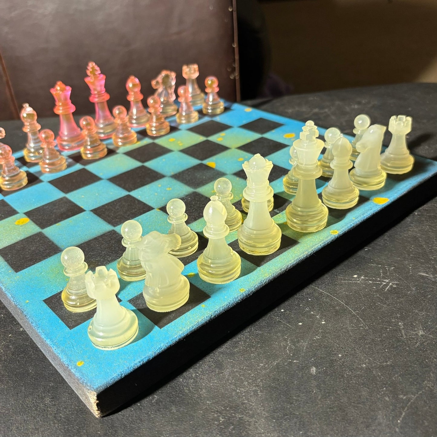 Blue & Yellow Smear - Painted Chess Set