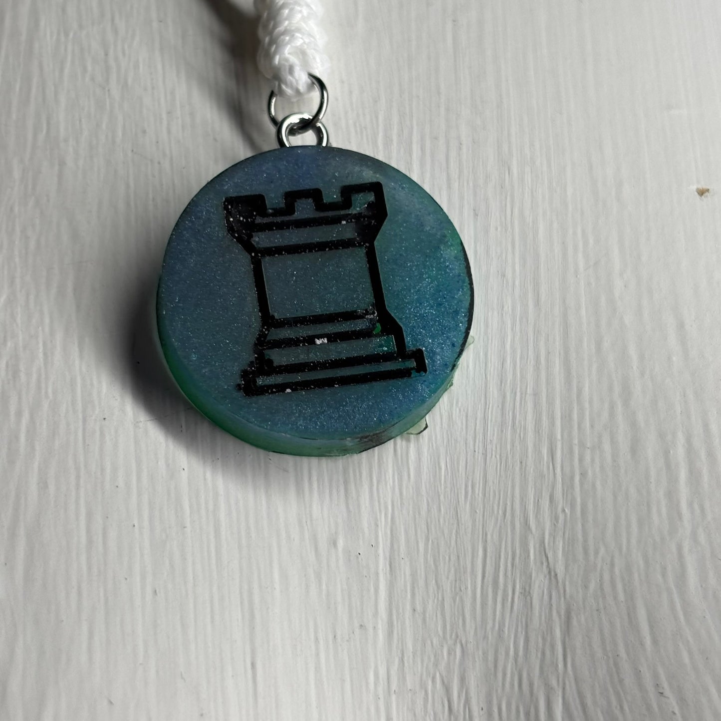 Sea Blue Rook - Handmade Resin Chess Necklace