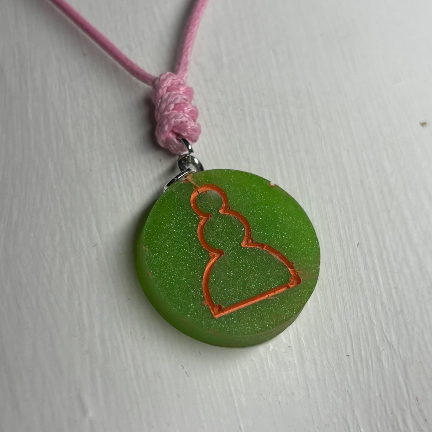 Pink Green Pawn - Handmade Resin Chess Necklace