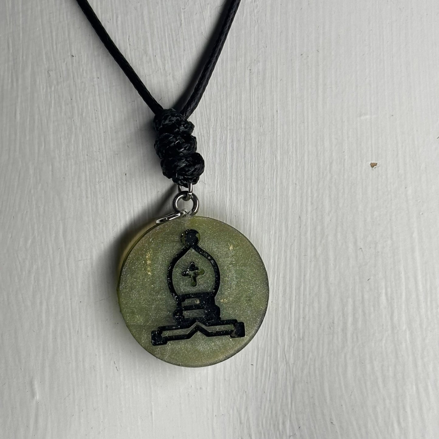 Lime Green Bishop - Handmade Resin Chess Necklace