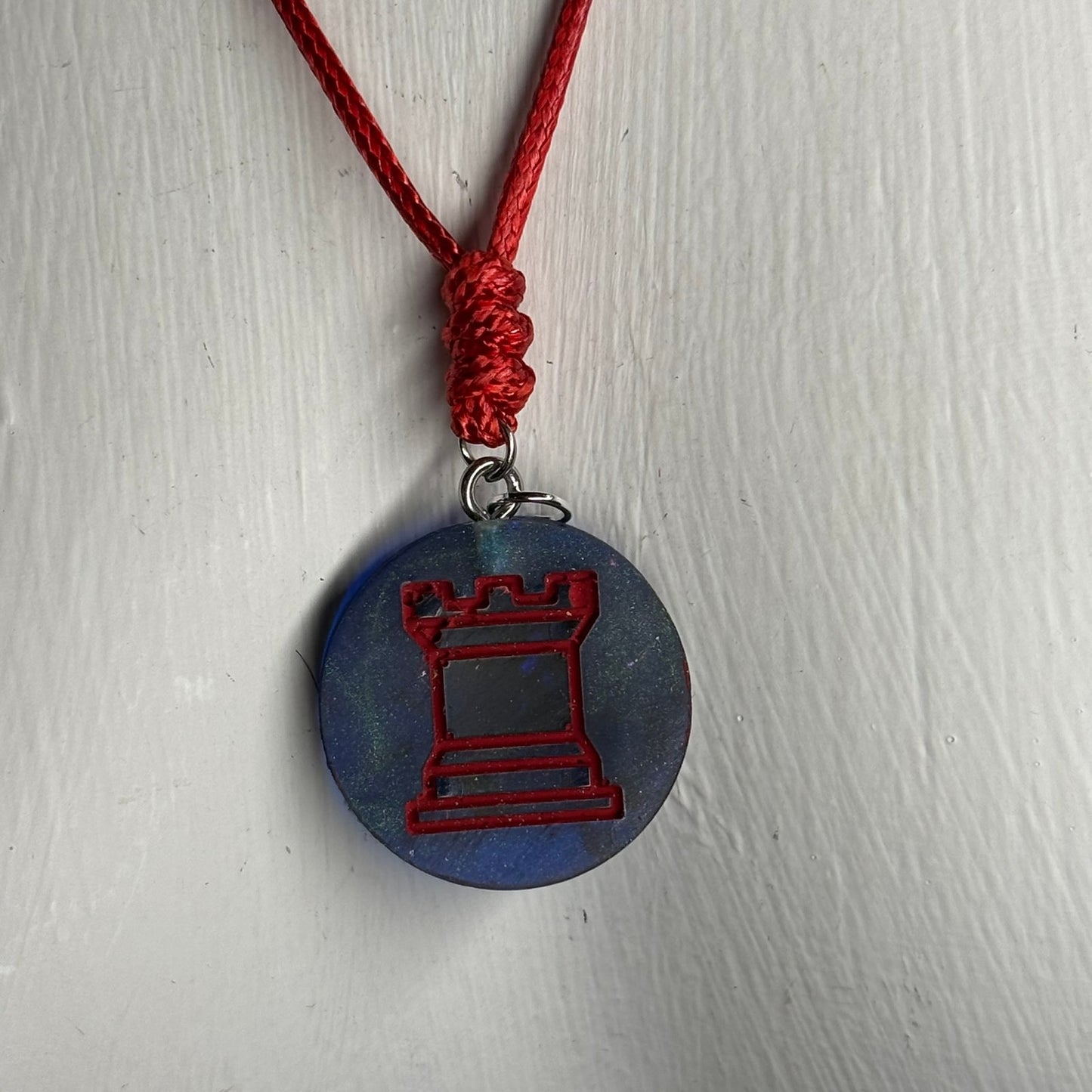 Dark Blue Rook - Handmade Resin Chess Necklace