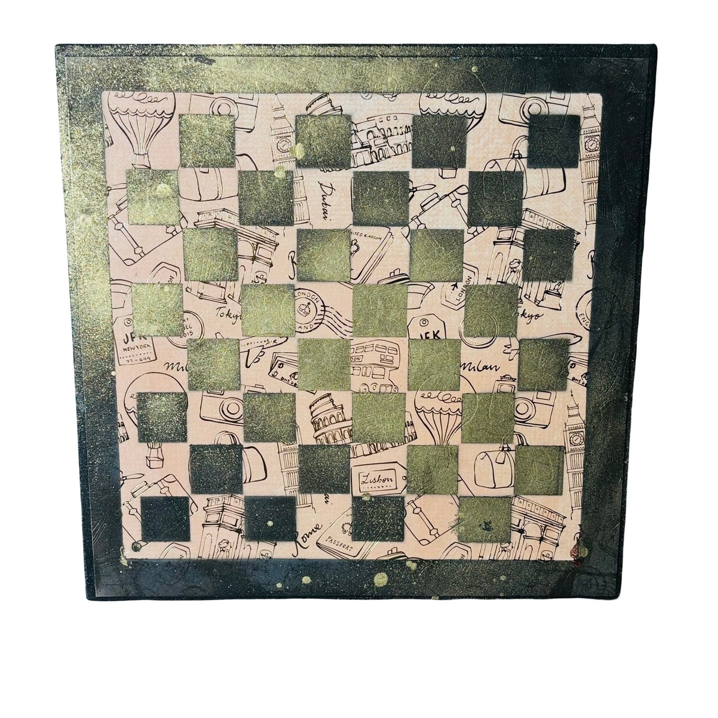 Gold Outline Peach- Scrapbook Chess Board