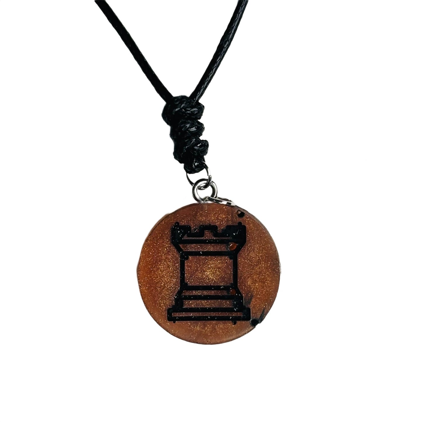 Vintage Brown Rook - Handmade Resin Chess Necklace