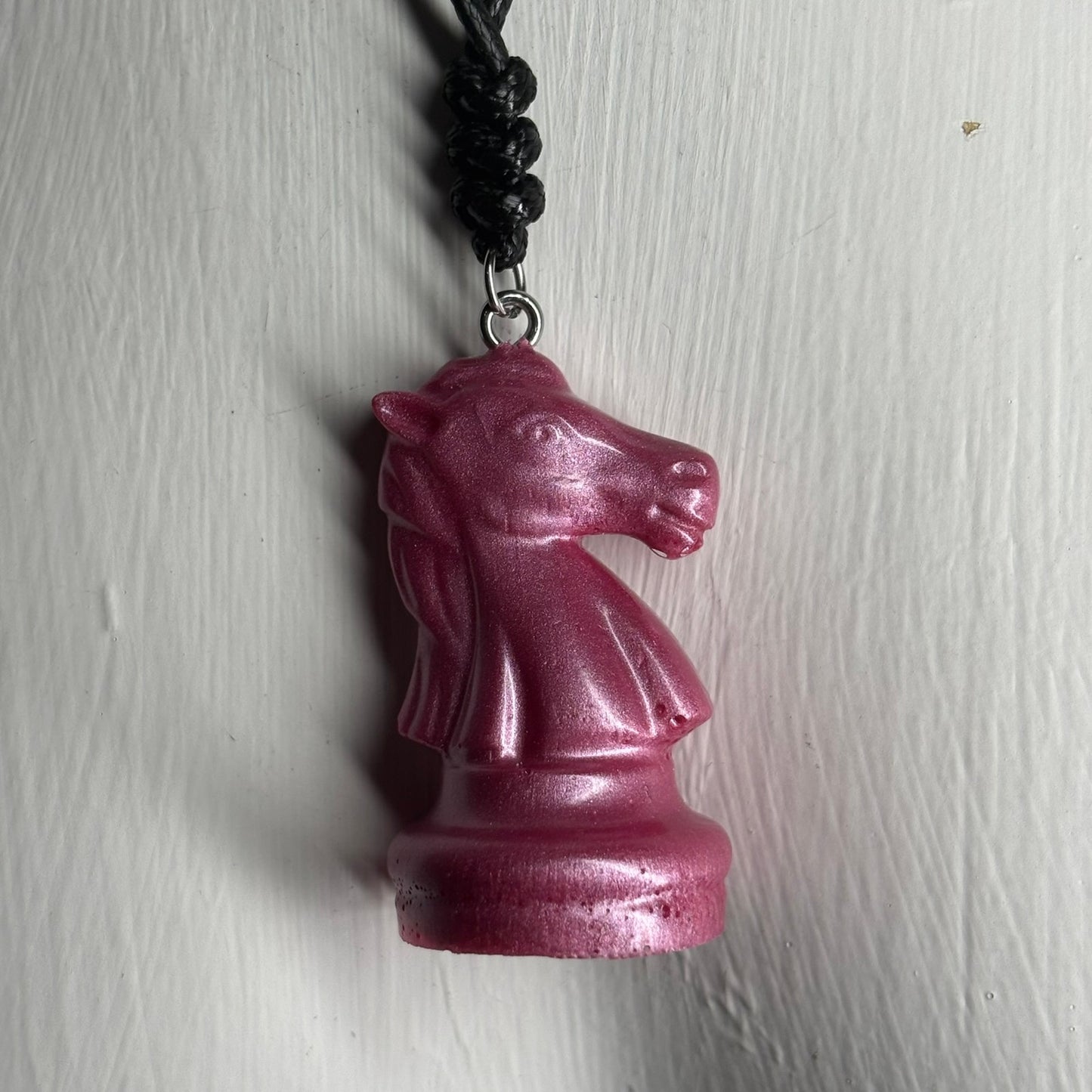 Vibrant Pink Knight - Handmade Resin Chess Necklace