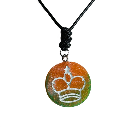Peach Green King - Handmade Resin Chess Necklace