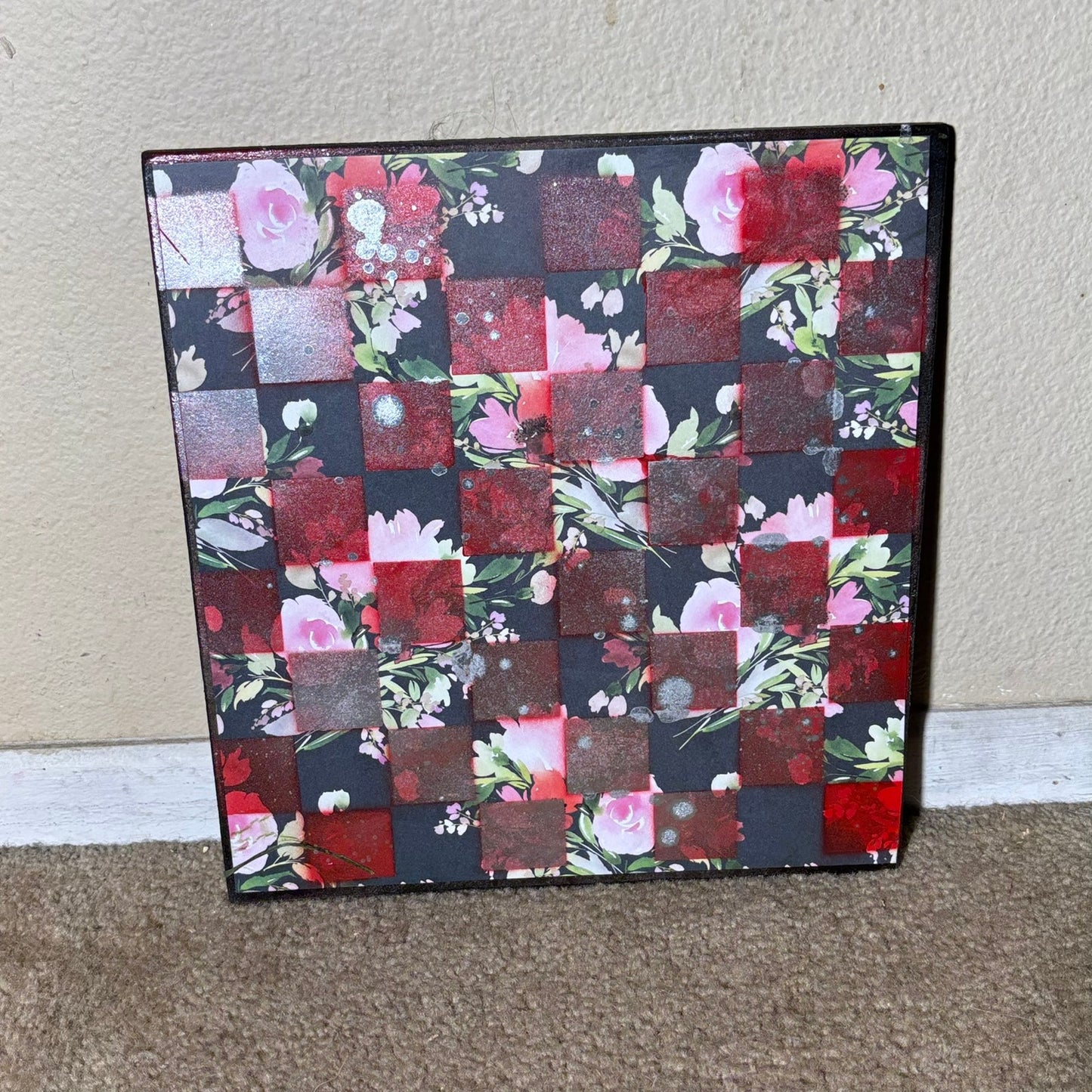 Shattered Red Flowers - Scrapbook Chess Board