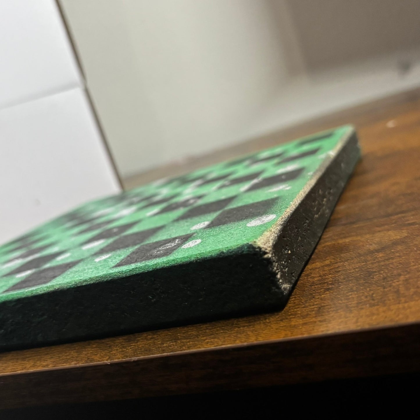 Green & Black Chrome Drip - Painted Double Sided Chess Board