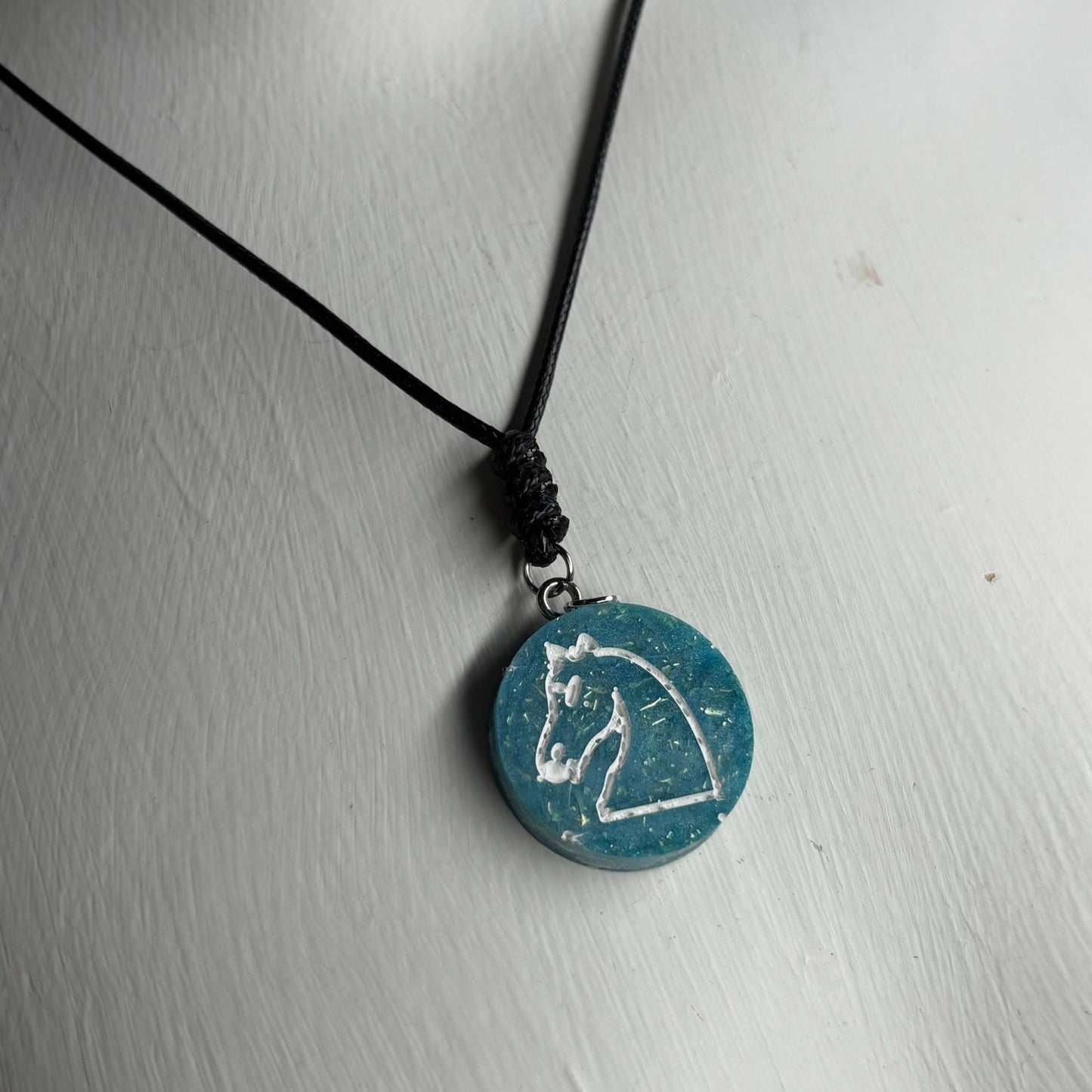 Blue Ice Knight - Handmade Resin Chess Necklace