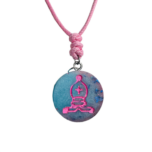 Pink & Blue Bishop - Handmade Resin Chess Necklace