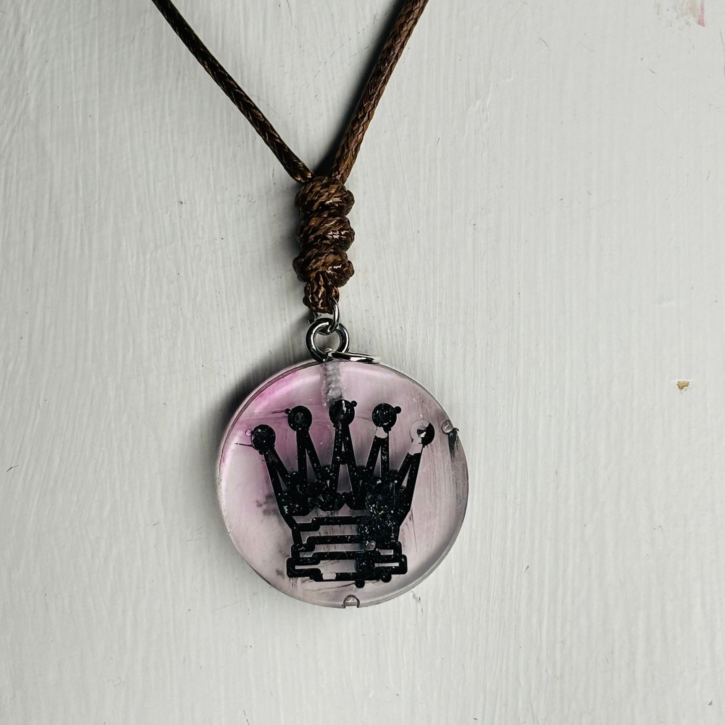 Cherry Vintage Pink Queen - Handmade Resin Chess Necklace
