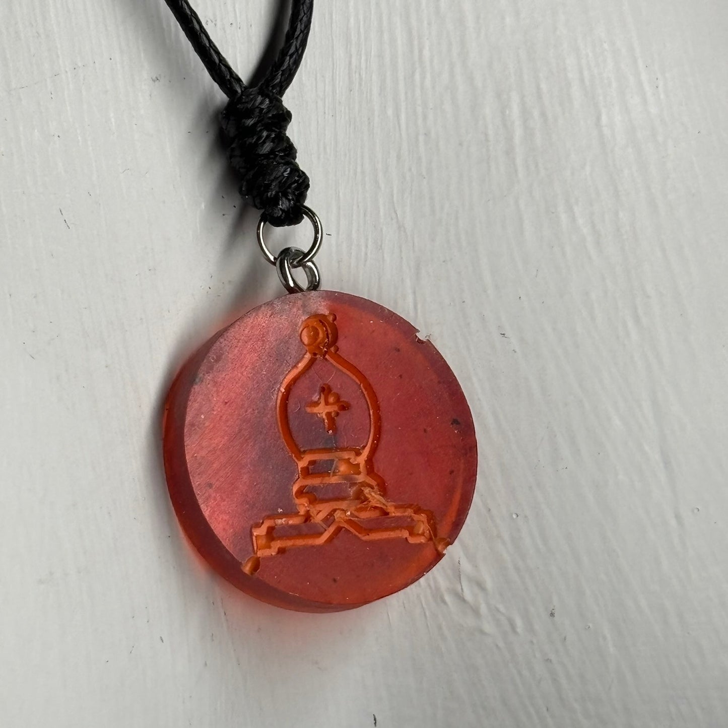 Fire Red Bishop - Handmade Resin Chess Necklace