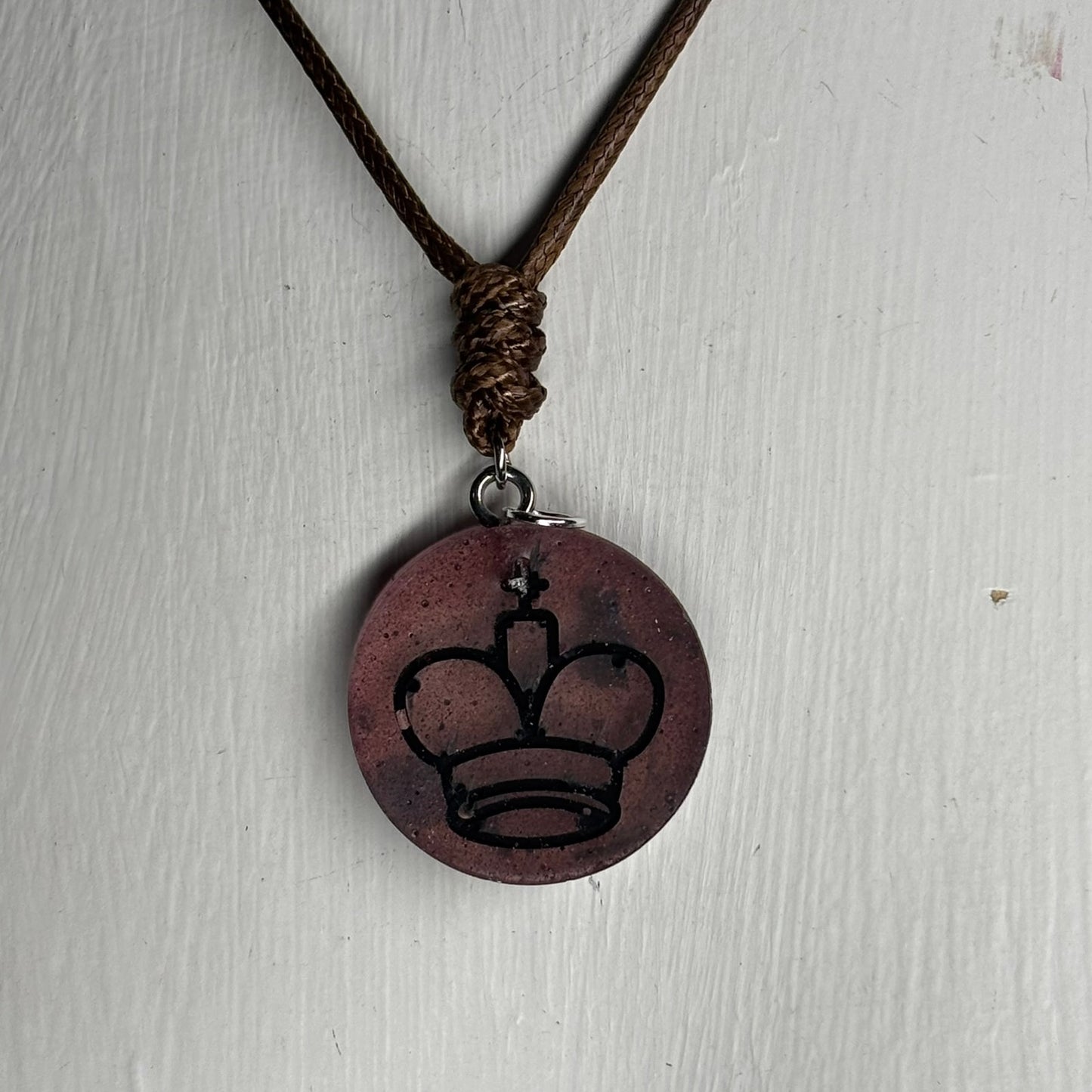 Vintage Brown King - Handmade Resin Chess Necklace