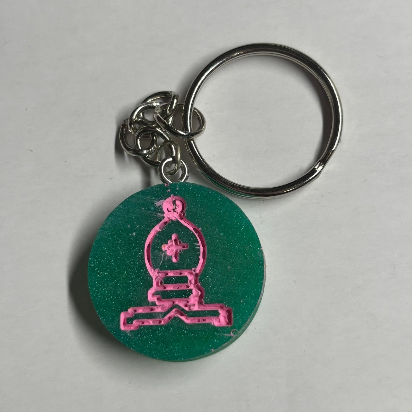 Green Pink Bishop - Handmade Resin Keychain